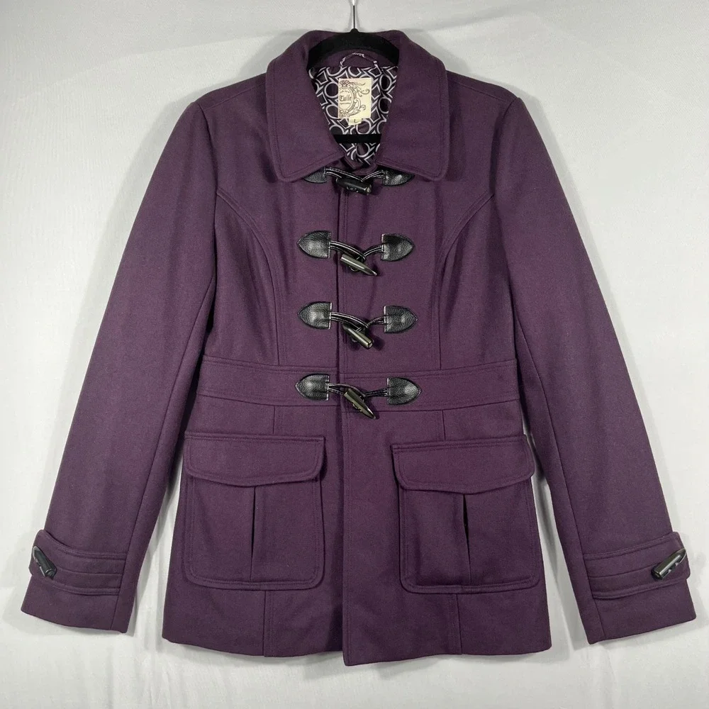 Anthropologie Tulle Peacoat‎ Deep Purple Wool Blend Toggle Button Jacket Wms Lg